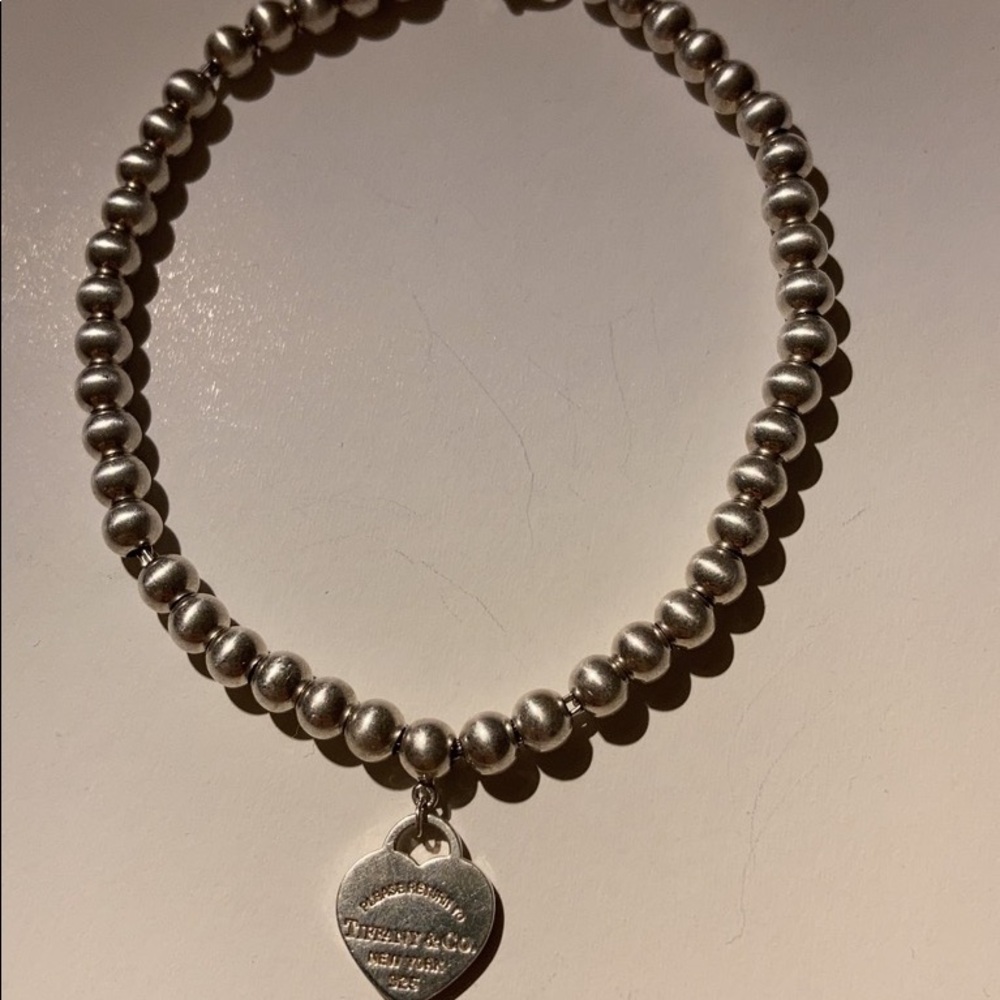 Tiffany Silver Beaded Bracelet w/Heart Tag Pendant